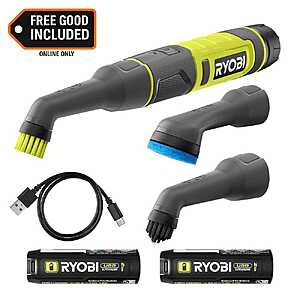 RYOBI USB Lithium Cordless Compact Detail Scrubber Kit w/ (2) 2Ah Batteries and Charging Cable $39.97