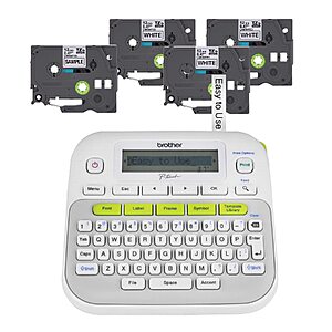 Brother P-Touch, PTD210, Easy-to-Use Label Maker Bundle (4 Label Tapes Included), White, Small for $48
