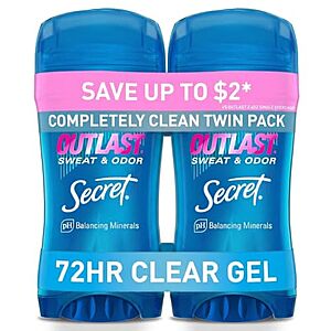 [Prime, SnS] $9.30 | 2-Pack 2.6-Oz Secret Outlast Antiperspirant Deodorant for Women at Amazon