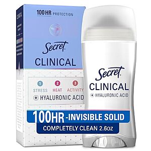 [Prime, SnS, AC] $14.62* | 2 × 2.6-Oz Secret Clinical Strength Antiperspirant and Deodorant for Women (Completely Clean) ($7.31 each) at Amazon