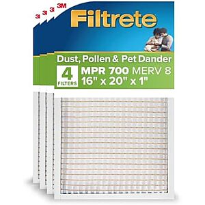 [SnS] $28.79 | Filtrete 16x20x1 Air Filter, MERV 8, MPR 700, 4 HVAC Filters at Amazon
