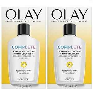 [NEW, SnS, AC] $11.04 | 2-Pack 6-Oz Olay Face Moisturizer, Complete with Sunscreen SPF 15 at Amazon