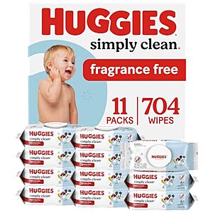[SnS, AC] $24.48* | 2 × 11-Pk 64-Ct Huggies Simply Clean Baby Wipes (Unscented) ($12.25 each) at Amazon