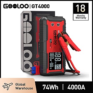 GOOLOO GT4000 100W 20000mAh Car/Truck Super Jump Starter 4000A Peak Supports up to 12L Gas / 10L Diesel $84 + Free S/H