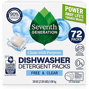 [SnS] $15.84 | 72-Count Seventh Generation Dishwasher Detergent Packs at Amazon