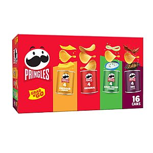 $29.84 Multi-Buy [S&S] | 3x Pringles Potato Crisps Grab N' Go, 1.38 Pounds, Variety Pack, Halloween Candy Alternative (16 Cans) at Amazon