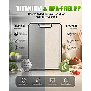 $9 AC Amazon Non Toxic Titanium Cutting Board for Kitchen, Food Grade Titanium Cutting Boards 2 in 1 Double Sides, Non Slip Cutting Mat 15" x 10"