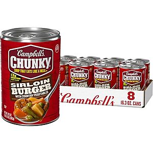 [SnS, AC] $12.35 | 2 × 8-Pack 16.3-Oz Campbell's Chunky Soup (Sirloin Burger with Country Vegetables) ($6.17 each) at Amazon (77.2￠ each)