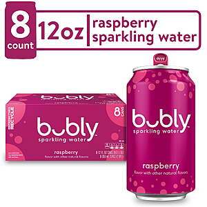$3.21 S&S AMAZON or $3.38 FS WALMART+ or pick up bubly Raspberry Sparkling Water, 12 fl oz, 8 Pack Cans (may be regional)