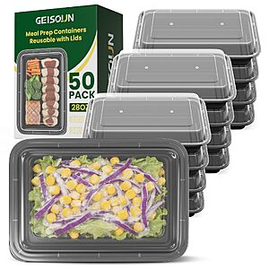 50-Pack 28-Oz Geisoun Meal Prep Containers Reusable with Easy Open Lids (Black) $14.99 + Free Shipping w/ Prime or on $35+