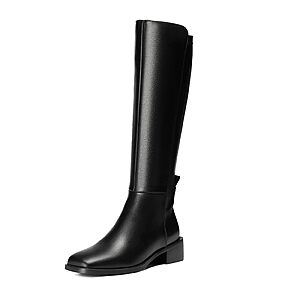 vivianly Women's Knee-High Wide-Calf Riding Square-Toe Low-Heel Boots $22.99 AC