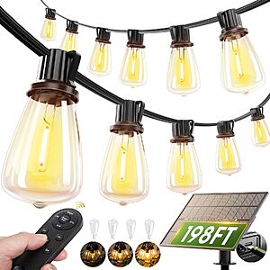 198' addlon Dimmable Solar Outdoor String Lights w/ Remote $29.99 + Free Shipping