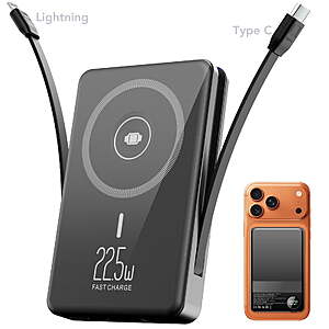 Magnetic Portable Charger with Built-in-Cable, 10000mAh Power Bank with Display, Foldable Stand, 22.5W Fast Charging Travel Battery Pack $20.79