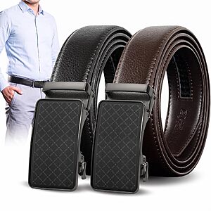 Truyis Men's Leather Ratchet Belt 2 Pack,Adjustable Ratcheting Click Belt $13.99