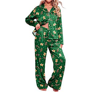 Ekouaer Womens Christmas Pajamas Silk Satin Pjs 2 Piece Striped Loungewear $11.99