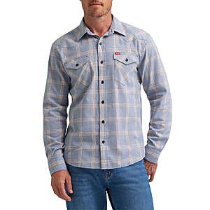 Wrangler Men's Slim Fit Long Sleeve Woven Twill Shirt with Sunglasses Cleaner, Sizes S-5XL $7.16