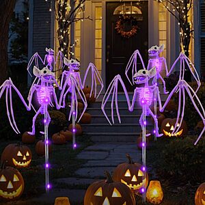 2 pack, 3D Scary Bat Realistic Skeleton Outside Decor,Solar Creepy Bats Path Lights, $7.59, FS Prime, Amazon
