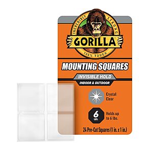 24-Count Gorilla Invisible Hold 1" Double-Sided Mounting Tape Squares $4.97 + Free Shipping w/ Prime or on $35+
