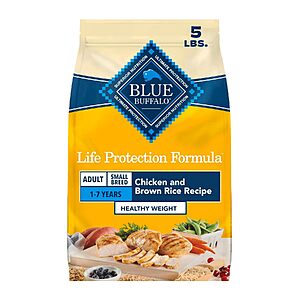 5-Lb Blue Buffalo Life Protection Formula Healthy Weight Small Breed Adult Dry Dog Food (Chicken & Brown Rice) $5.24 w/ S&S + Free Shipping w/ Prime or on $35+