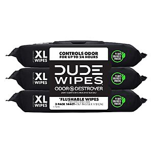 144-Count DUDE Wipes Odor Destroyer Flushable Adult Wet Wipes $8.17 w/ S&S + Free Shipping w/ Prime or on $35+