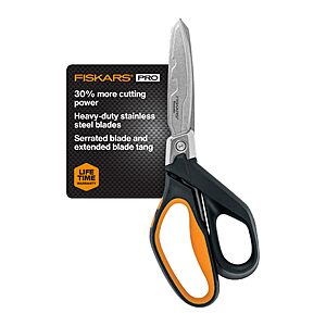 $16.99: Fiskars Pro PowerArc 10" Shop Shears, Heavy-Duty Stainless Steel, Orange/Black at Amazon
