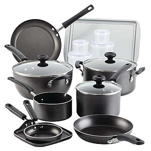 20-Piece Farberware Easy Clean Nonstick Cookware Set w/ Glass Lids, Cooking Tools & Food Storage Containers (Gray) $47 + Free Shipping