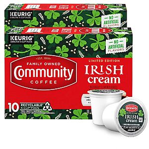 2-Pack 10-Count Community Coffee Irish Cream Medium Roast K-Cup Coffee Pods $11.36 + Free Shipping w/ Prime or on $35+