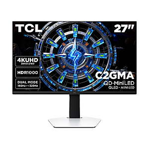 TCL 27” C2GMA Series QD-Mini LED 4K UHD Hdr Gaming Monitor - Halo Control, Dual Mode, LD1196 Dimming, HDR1000, 1ms, Amd Freesync Premium