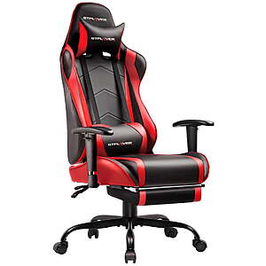 GTPLAYER Ergonomic PU Leather Gaming Chair w/ Footrest, Lumbar Support & Adjustable Headrest (Red) $85.99 + Free Shipping w/ Walmart+ or on $35+