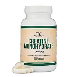 120-Count Double Wood Supplements Creatine Monohydrate 1,000mg Capsules $8.95 + Free Shipping w/ Prime or on $35+