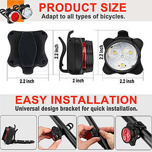 $10.59 FS Walmart + Seller USB Rechargeable Bike Light Set,Super Bright Front Headlight and Rear LED Bicycle Light,650mah Lithium Battery,4 Light Mode Options(2 USB cables and 4 St