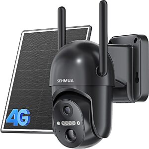 SEHMUA 4G LTE Cellular Solar Security Camera Wireless Outdoor, 360° Live View, 2K Color Night Vision, PIR Motion Sensor, Built-in SIM Card $19.99
