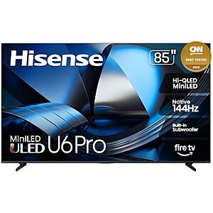 $1097.97* | 85" Hisense 85U6SF Pro 4K 144Hz Mini‑LED ULED Fire TV + 10% Back w/ Prime Visa Card at Amazon