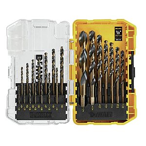 DEWALT Drill Bit Set, 21 Pc High Speed Steel DEWALT Bits, Black and Gold Oxide Coated, 135 Degree Split Point, 31 Degree Helix (DWA1181) $17.98