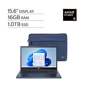 Acer Aspire Go 15.6" Touchscreen Laptop – AMD Ryzen 5 40 Processor – FHD (1920 x 1080) – 16GB RAM - 1TB SSD - Windows 11 Home - Steam Blue - $499.99
