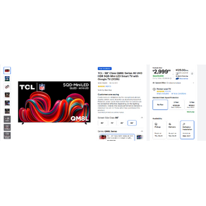 TCL - 98" Class QM8L Series 4K UHD HDR SQD-Mini LED Smart TV with Google TV (2026) $2999.99