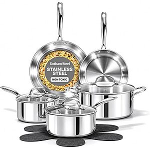 $64.06* | 10-Piece Gotham Steel Tri Ply Stainless Steel Cookware Set at Amazon