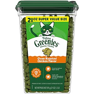 $14.83 S&S/Q Greenies Feline Natural Dental Cat Treats, Roasted Chicken Flavor, 21 oz
