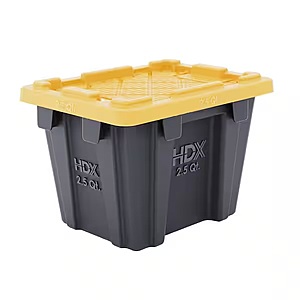 HDX Tough Storage Tote in Black with Yellow Lid 2.5 qt 6/$9.96, 6.5 qt 4/$10