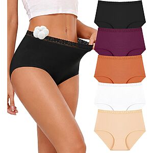 5-Pack Under The Sea Women's Cotton High Waisted Full Coverage Panties (Black/Purple/Caramel/White/Apricot) from $6.49 + Free Shipping w/ Prime or on $35+
