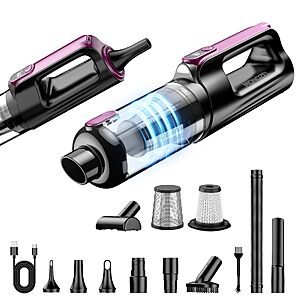 MONOZEL Cordless Handheld Vacuum Cleaner, 18000Pa 2 in 1 Car Vacuum Cleaner&Air Duster, 130W Brushless Motor with 7800mAh Battery, LED Light and Multi-Nozzles $22