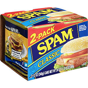 $33.94 Walmart SPAM Classic or Spam Lite, 12 oz Aluminum Can (6 packs of 2 cans) = 12 cans total