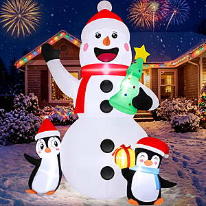 Firstness 6ft Christmas Inflatables, Snowmen Penguin Christmas Tree Gift Box with LED Lights $29.99