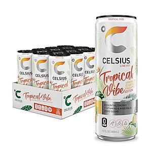 [SnS] $13.27* | 12-Pack 12-Oz CELSIUS Functional Essential Energy Drink (Sparkling Tropical Vibe) at Amazon