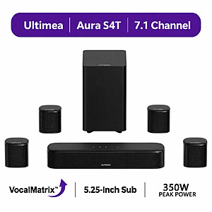 ULTIMEA 7.1ch Surround Sound Bar, Virtual Surround Sound System, 350W w/ 5.25" Subwoofer and Rear Speakers, Aura S4T - $105.99 @ Walmart