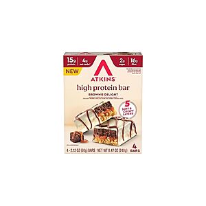 4 Atkins High Protein Bar Brownie Delight 2.12 oz (60 g) Each $3.91