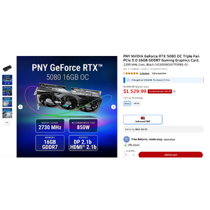 PNY NVIDIA GeForce RTX 5080 OC (VCG508016TFXPB1-O) + Free Shipping - Staples Business $1484.07
