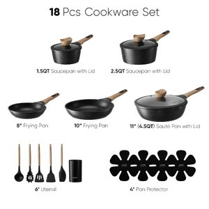 $64 FS WALMART by CAROTE Carote 18-Piece Nonstick Pots and Pans, Granite Cookware with permanent handles with Kitchen Utensils, Black