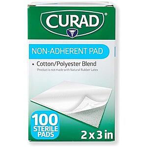 $9.26 | Curad Sterile Nonadherent Pad, Soft, Perforated, Absorbent, Cotton/Polyester, 2" x 3", Sterile, 100 Pads at Amazon