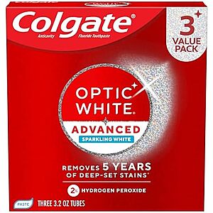 [Prime, SnS] $7.48* | 3-pk 3.2-oz Colgate Optic White Advanced Hydrogen Peroxide Toothpaste at Amazon